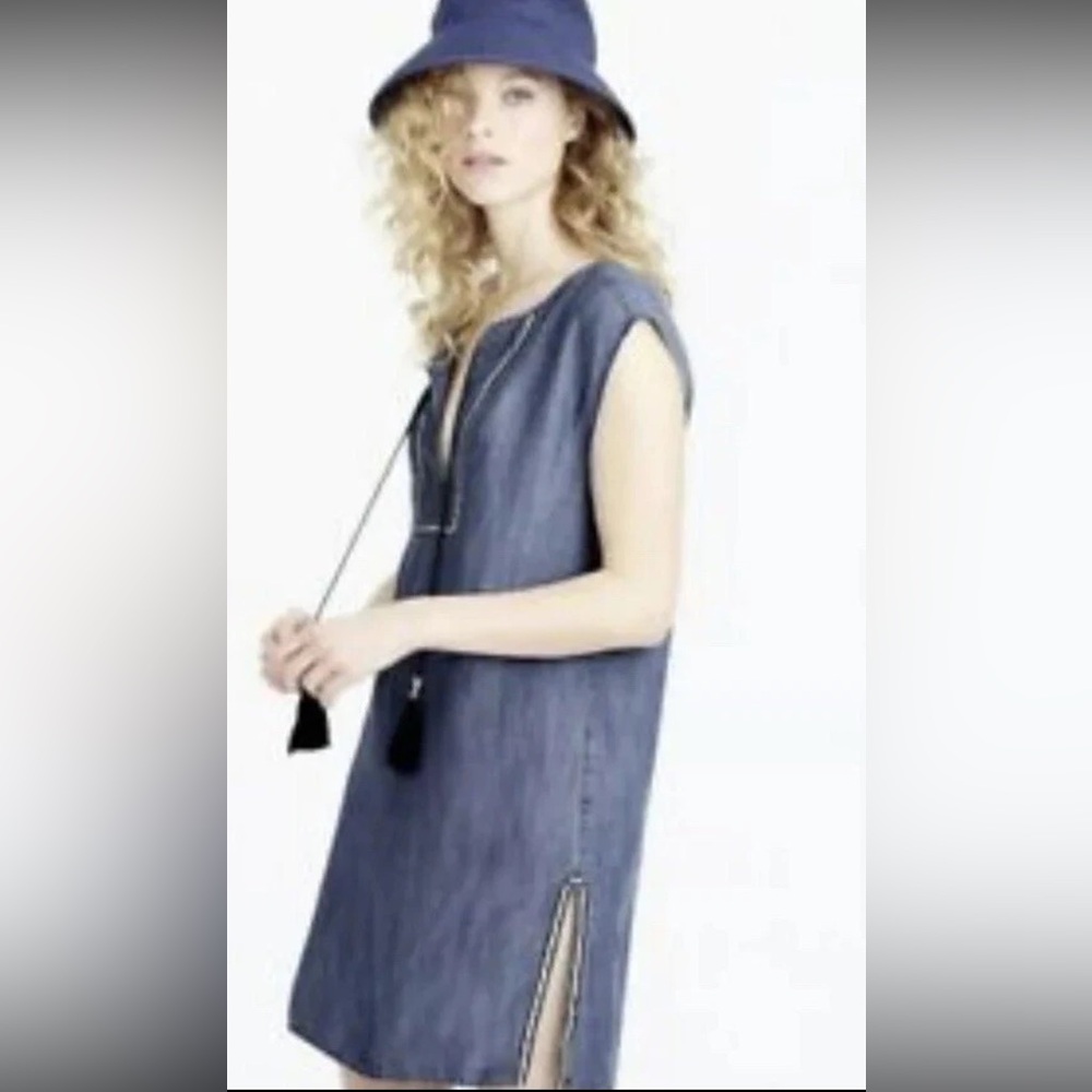 J. Crew Sleeveless Chambray Tassel Beach Tunic Swim Pool Coverup Size Large L
